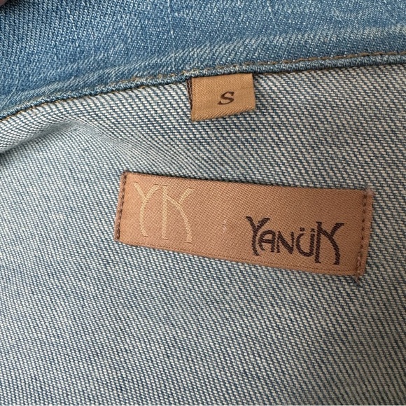 Yanuk Distressed 6 Pocket Distressed Denim Blue Jean Jacket Y2K‎ size Small - Picture 7 of 7